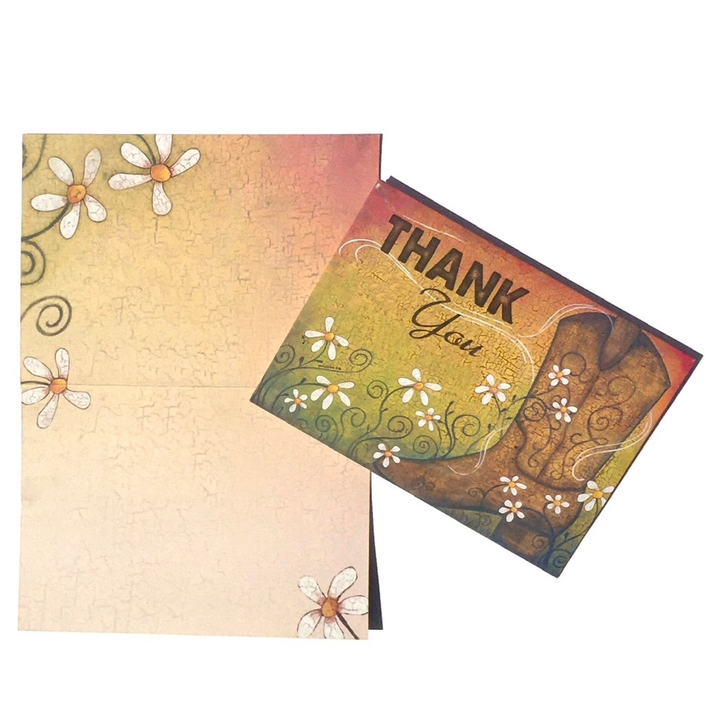 Crown Point Western Boots Thank You Note Cards Keepsake Box (FNC90164), 15 ct